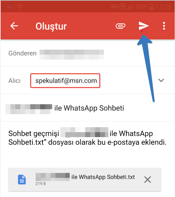 Whatsapp Konuşmalarını E-Posta ile Gönderme