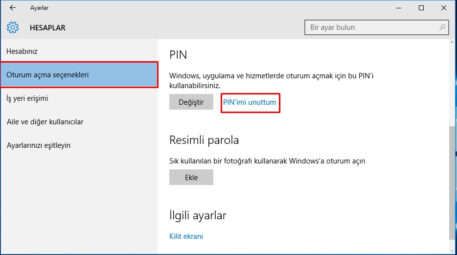 Windows 10 PIN Kaldırma (3)