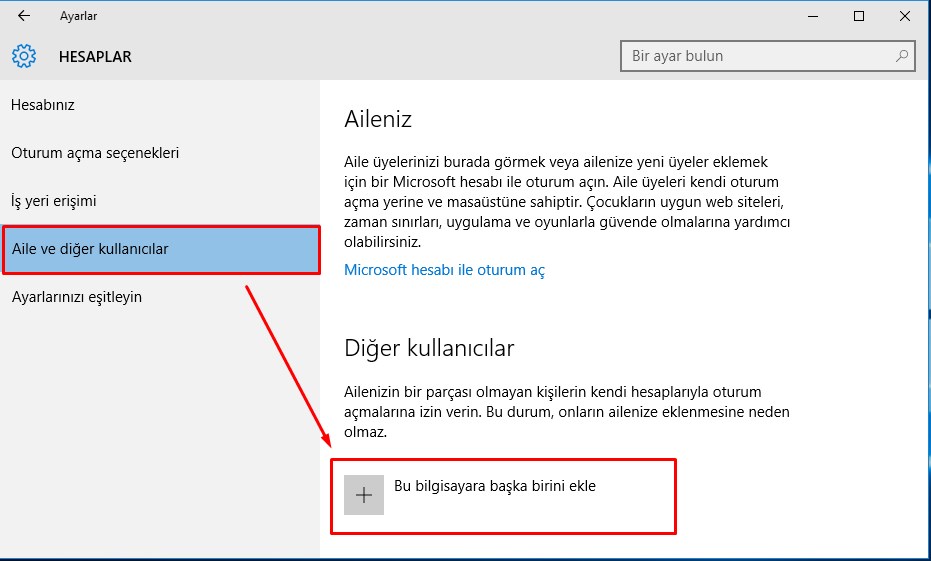 Windows 10 Yeni Kullanıcı Hesabı Ekleme (3)