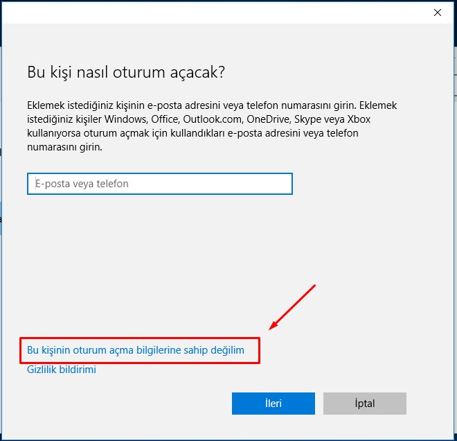 Windows 10 Yeni Kullanıcı Hesabı Ekleme (4)